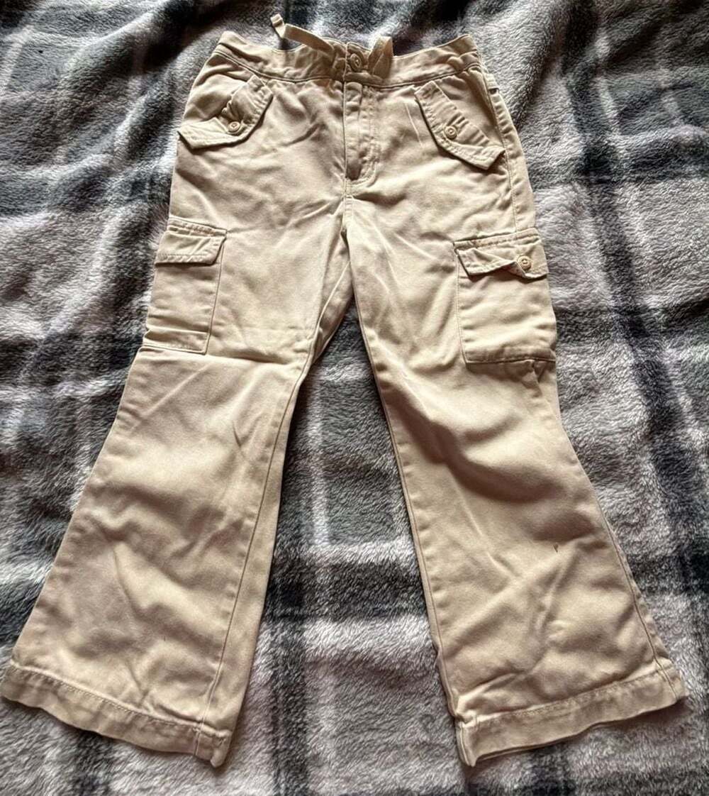 Old Navy Baby Girl Khaki Cargo Pants with Floral Waistband Detail Size 4T
